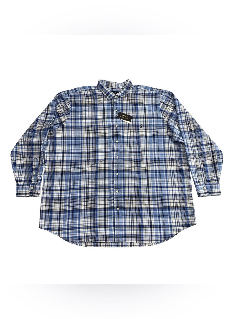 Polo Ralph Lauren Men 4XLT Classic Blue Multi Plaid Oxford Shirt Long Sleeves